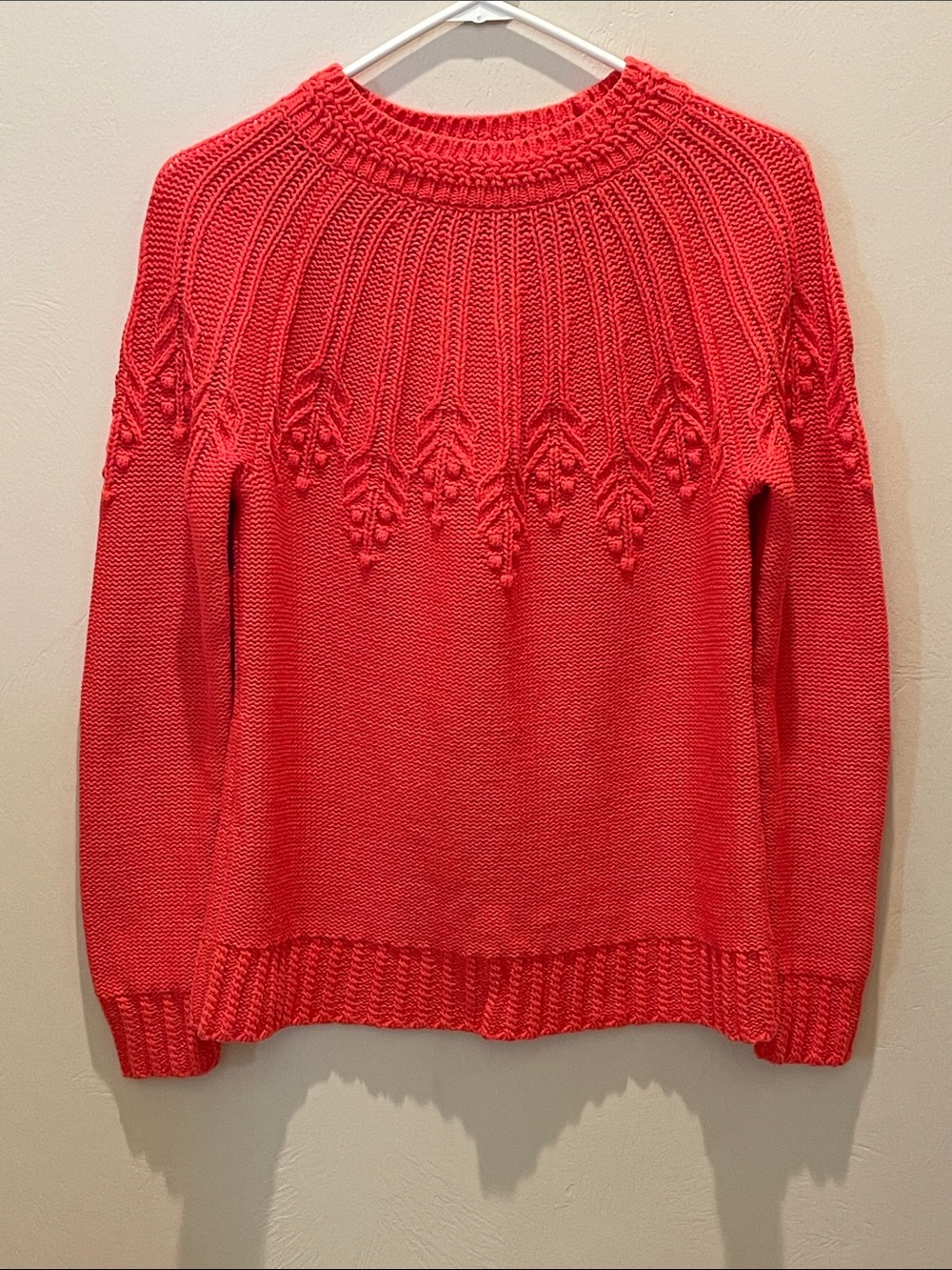 Talbots Coral-Red Textured Yoke Crewneck Sweater